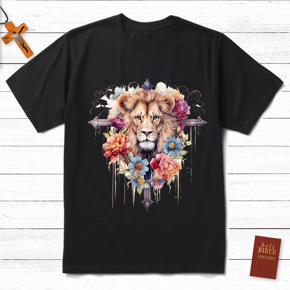 Floral Cross Lion T-Shirt