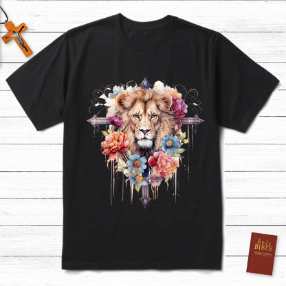 Floral Cross Lion T-Shirt