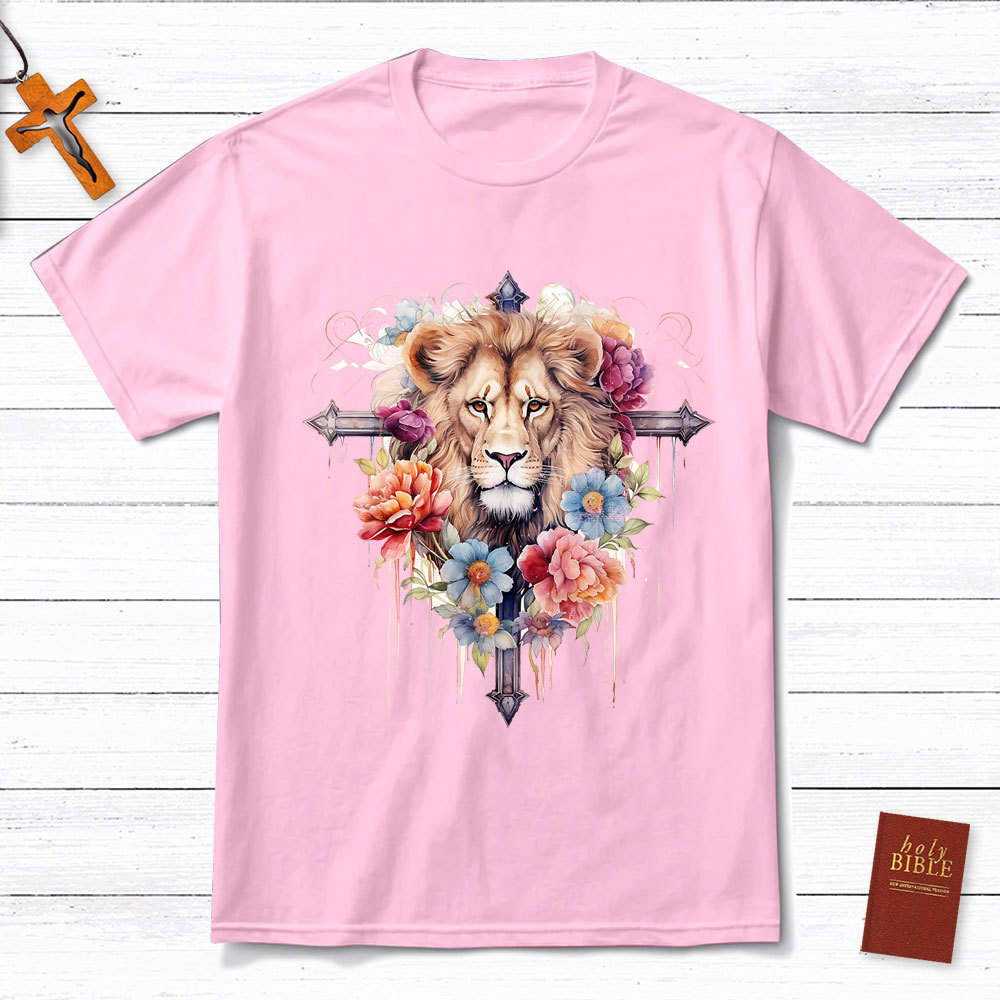 Floral Cross Lion T-Shirt
