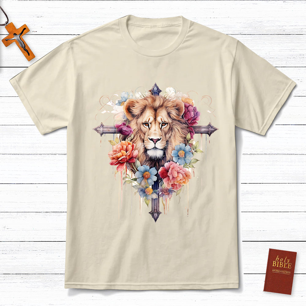 Floral Cross Lion T-Shirt