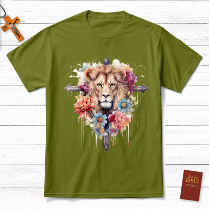 Floral Cross Lion T-Shirt