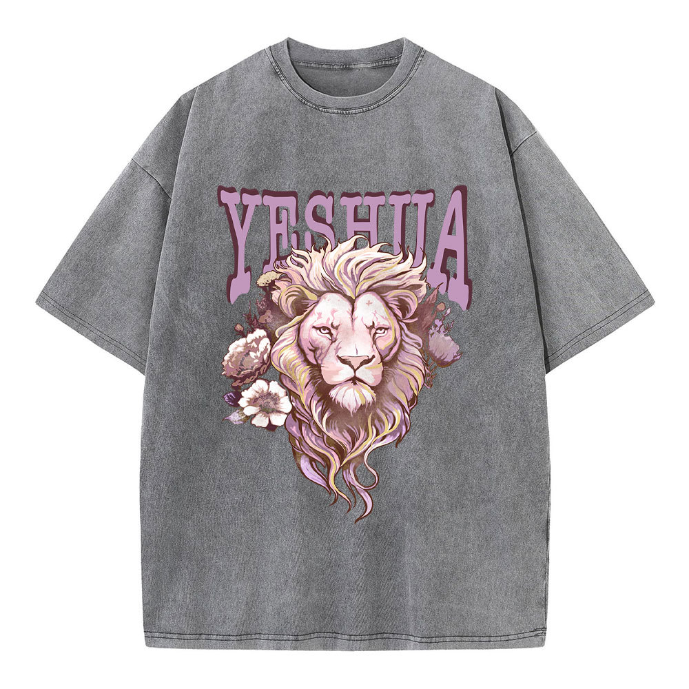 Floral Lion Yeshua Christian Washed T-Shirt
