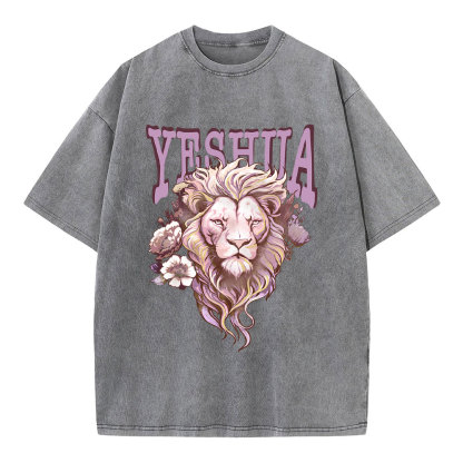 Floral Lion Yeshua Christian Washed T-Shirt