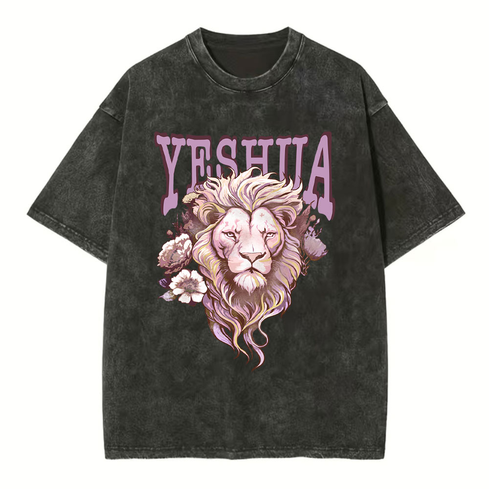 Floral Lion Yeshua Christian Washed T-Shirt