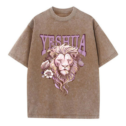 Floral Lion Yeshua Christian Washed T-Shirt