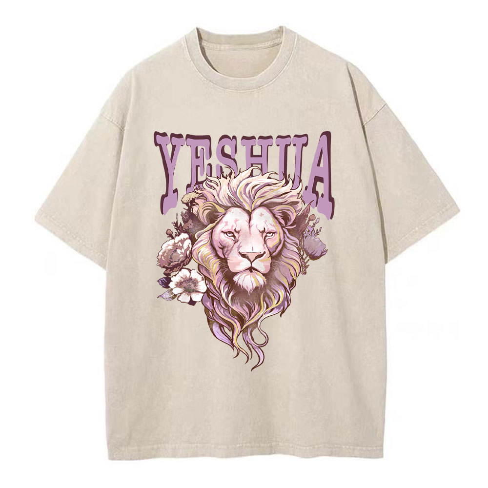 Floral Lion Yeshua Christian Washed T-Shirt