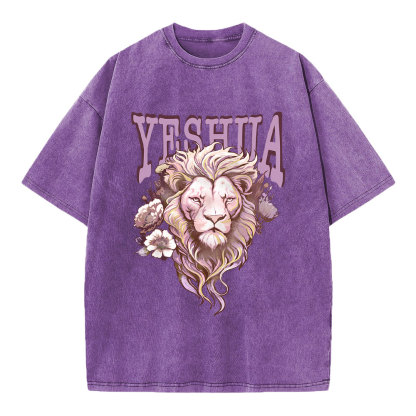 Floral Lion Yeshua Christian Washed T-Shirt