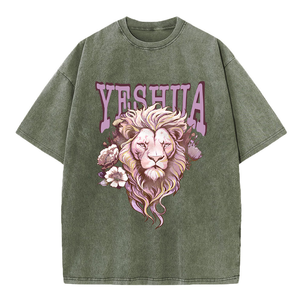 Floral Lion Yeshua Christian Washed T-Shirt