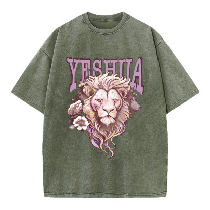 Floral Lion Yeshua Christian Washed T-Shirt