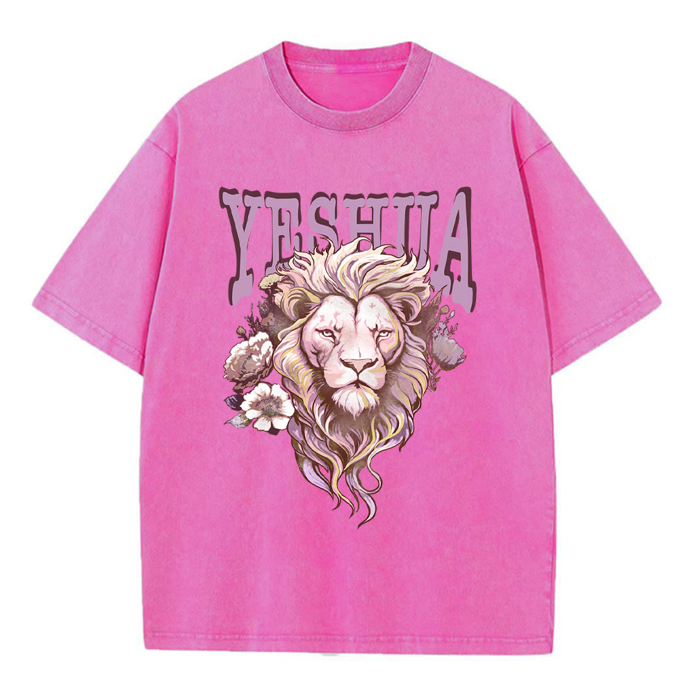 Floral Lion Yeshua Christian Washed T-Shirt