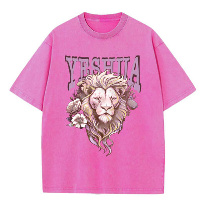 Floral Lion Yeshua Christian Washed T-Shirt