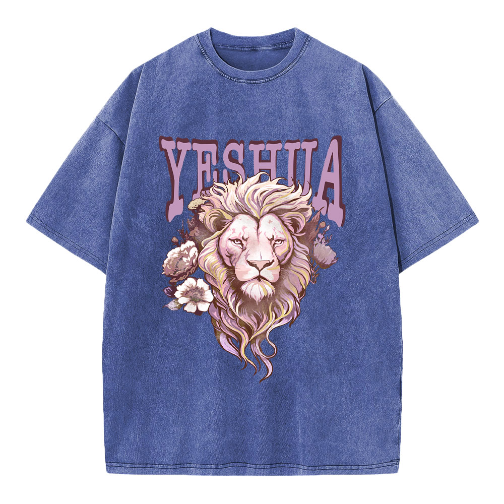 Floral Lion Yeshua Christian Washed T-Shirt