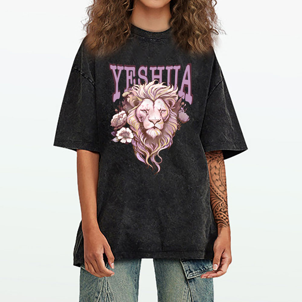 Floral Lion Yeshua Christian Washed T-Shirt