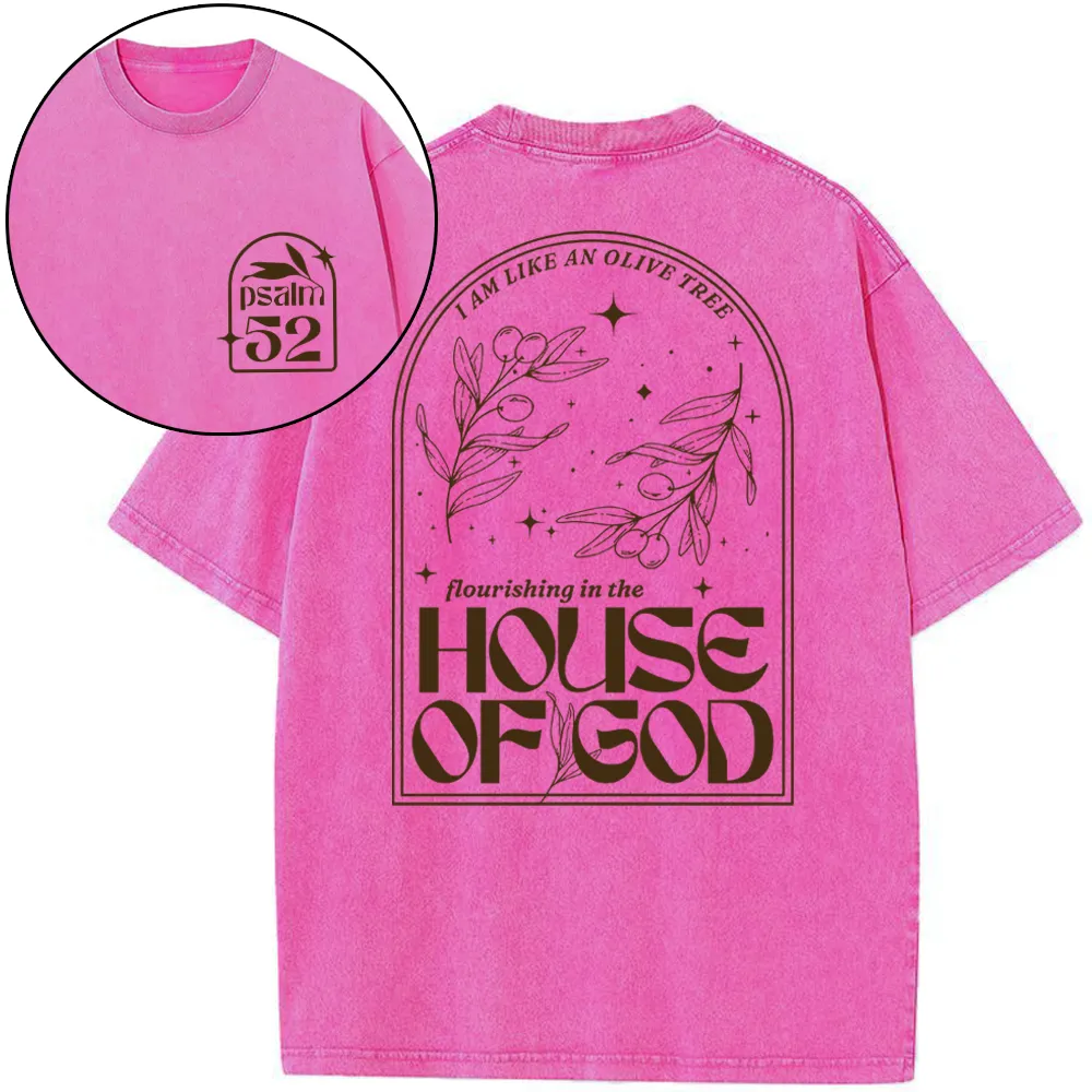 Flourishing In The House Of God Christian Washed T-Shirt