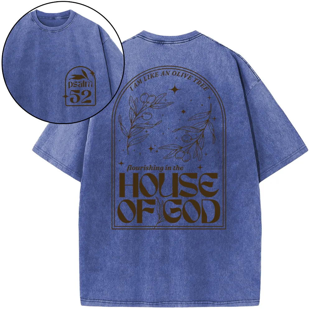Flourishing In The House Of God Christian Washed T-Shirt