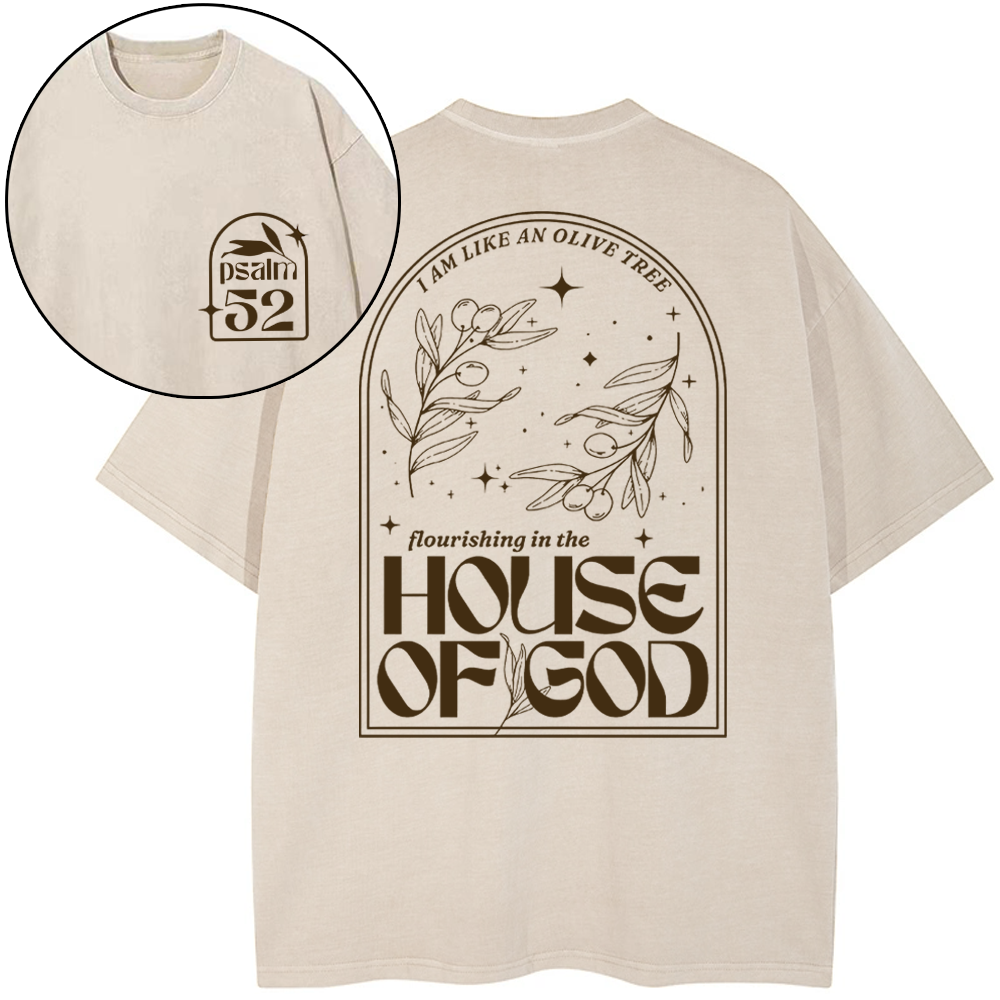 Flourishing In The House Of God Christian Washed T-Shirt