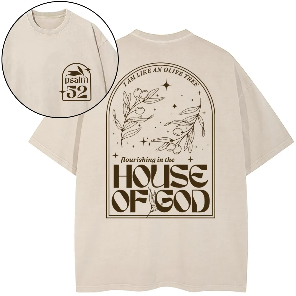 Flourishing In The House Of God Christian Washed T-Shirt