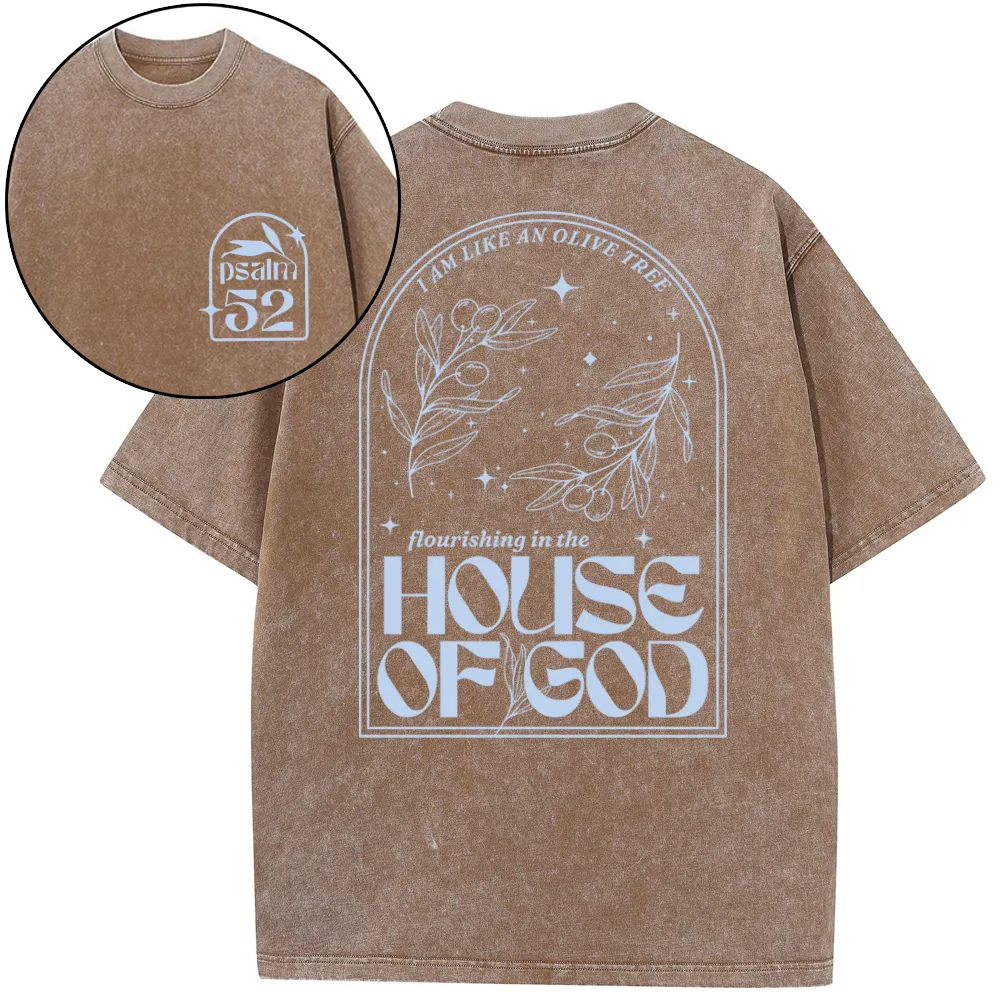 Flourishing In The House Of God Christian Washed T-Shirt