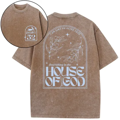 Flourishing In The House Of God Christian Washed T-Shirt