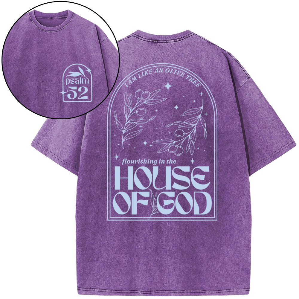 Flourishing In The House Of God Christian Washed T-Shirt