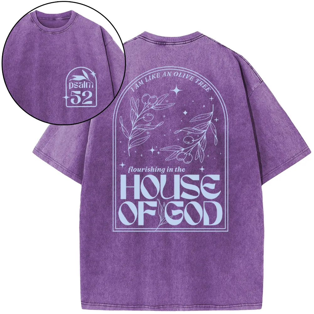 Flourishing In The House Of God Christian Washed T-Shirt