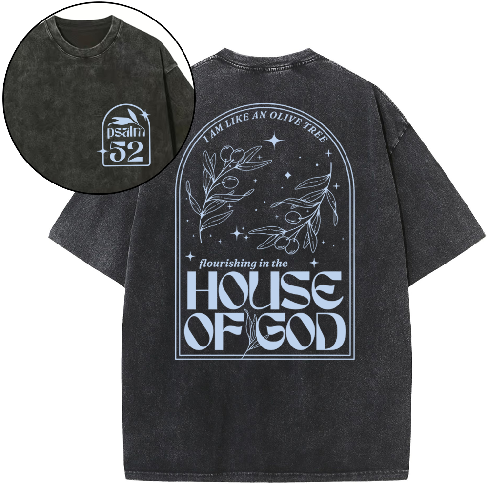 Flourishing In The House Of God Christian Washed T-Shirt