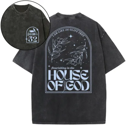 Flourishing In The House Of God Christian Washed T-Shirt