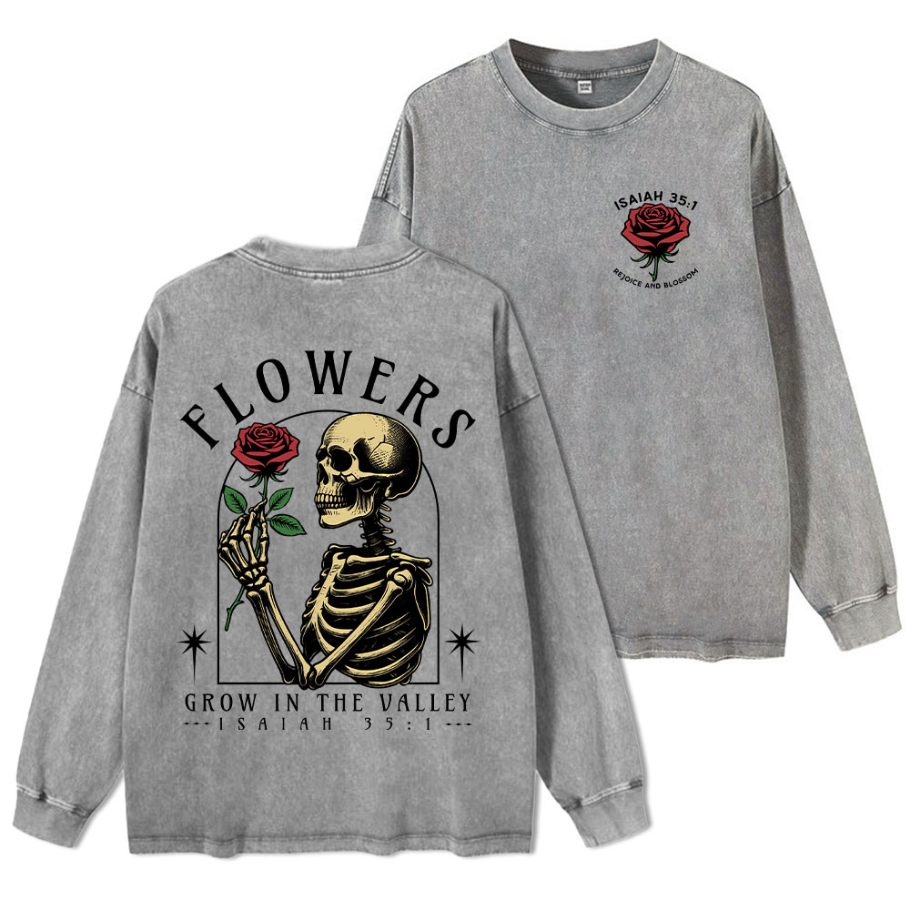 Flowers Grow In The Valley Christian Washed Long Sleeve T-Shirt