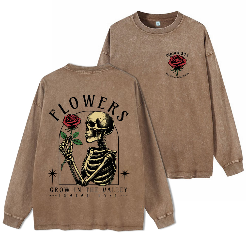 Flowers Grow In The Valley Christian Washed Long Sleeve T-Shirt