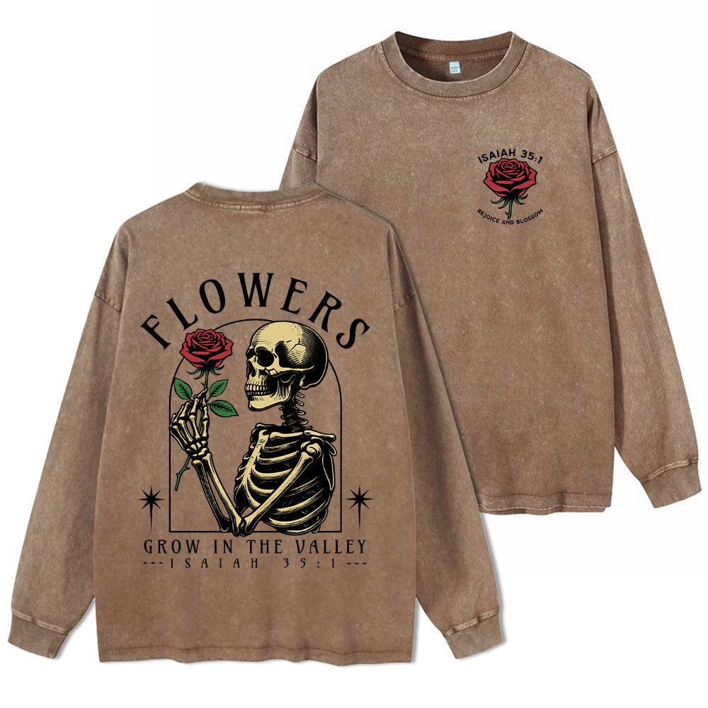Flowers Grow In The Valley Christian Washed Long Sleeve T-Shirt