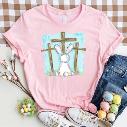 Foil Bunny With Crosses Christian T-Shirt
