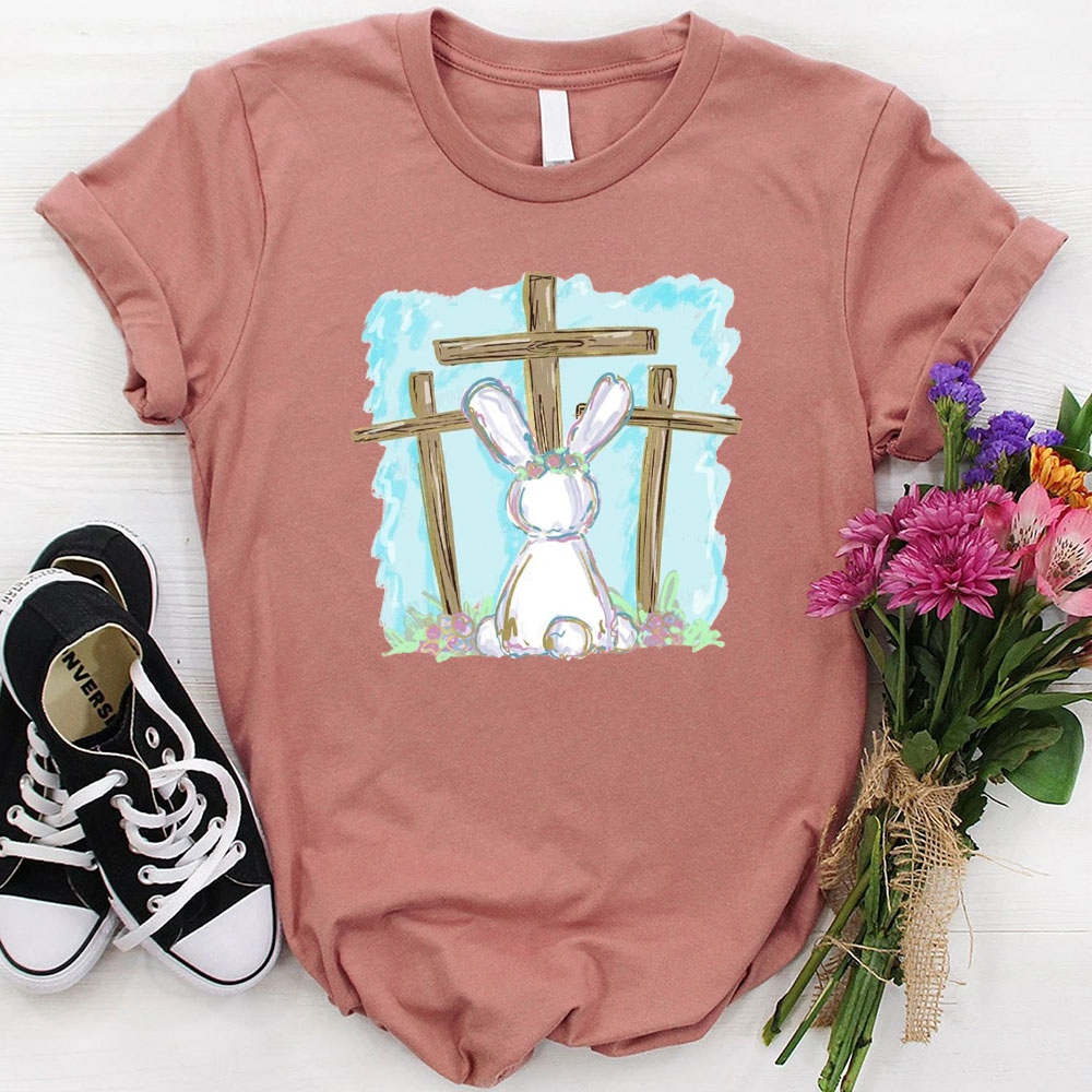 Foil Bunny With Crosses Christian T-Shirt