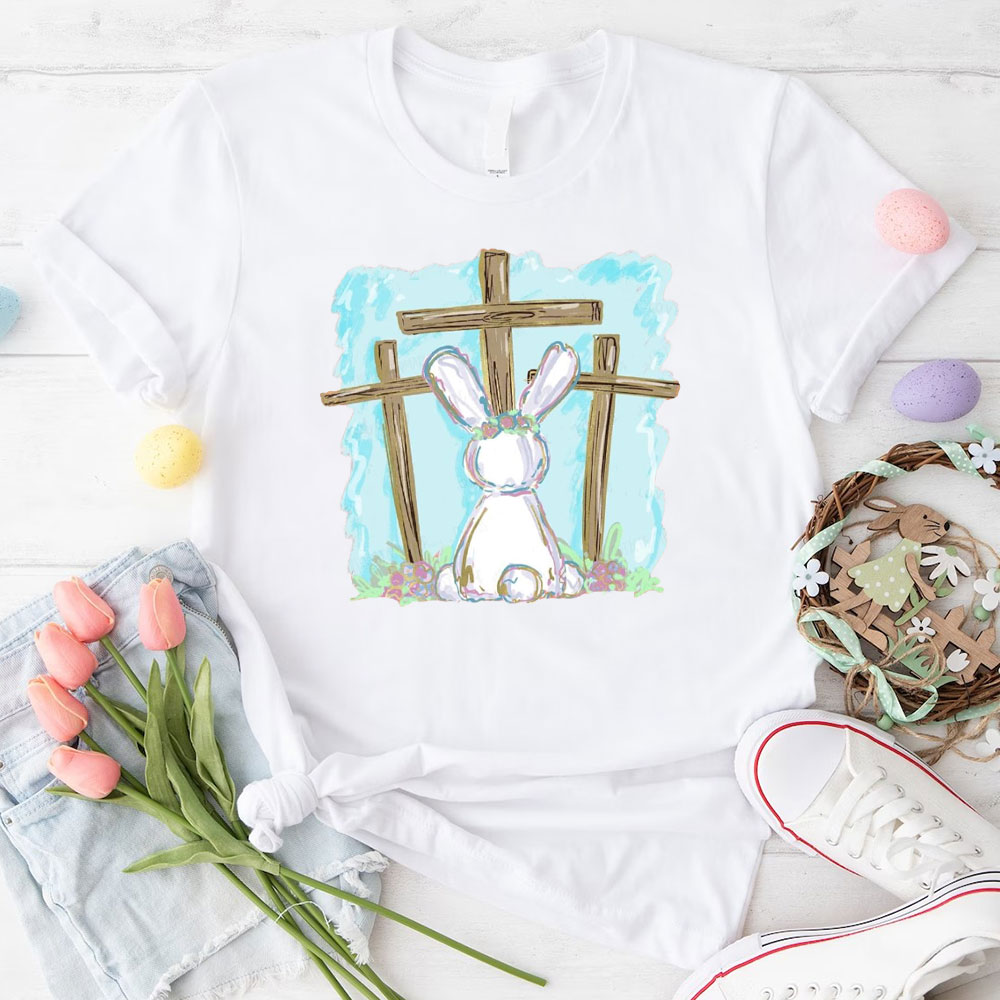 Foil Bunny With Crosses Christian T-Shirt
