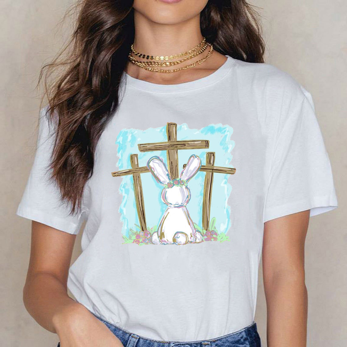 Foil Bunny With Crosses Christian T-Shirt