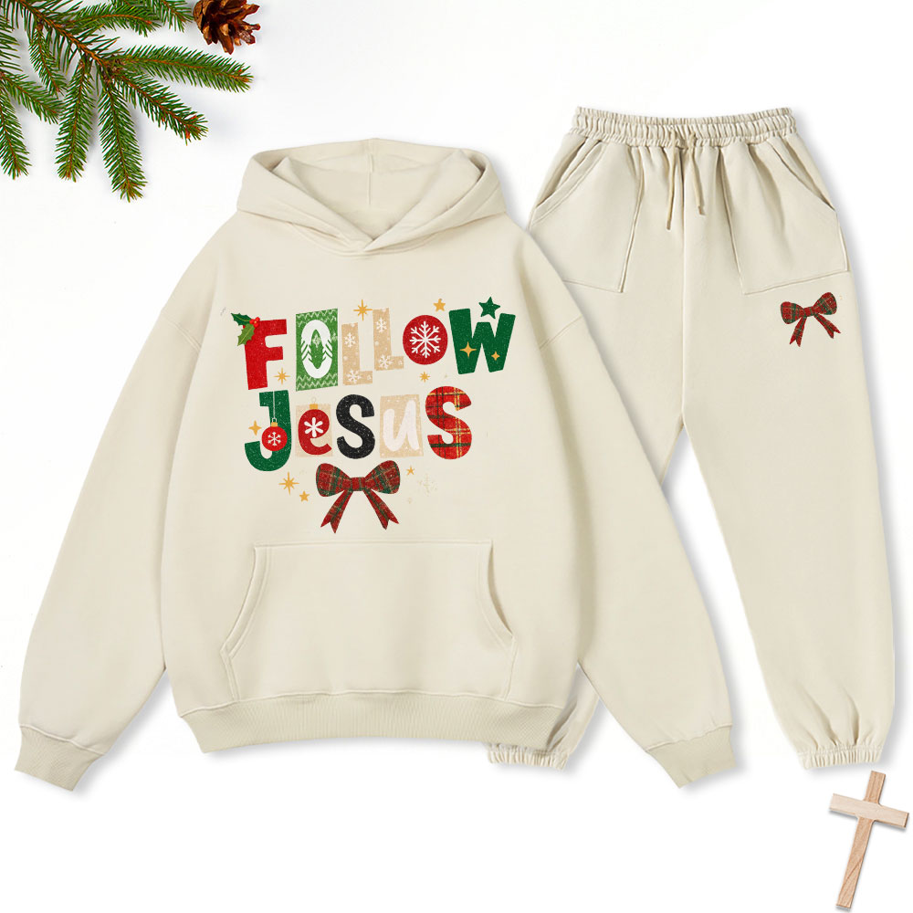Follow Jesus Christian Christmas Premium Fleece Hoodie Set
