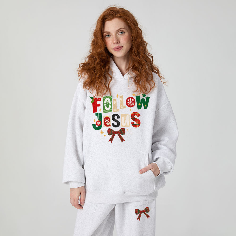 Follow Jesus Christian Christmas Premium Fleece Hoodie Set