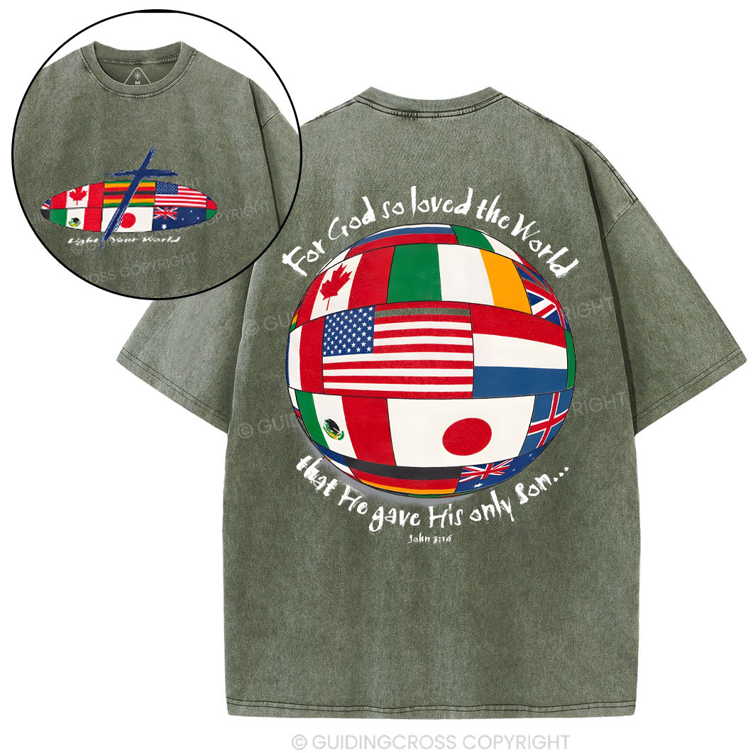 For God So Loved The World Christian Washed T-Shirt