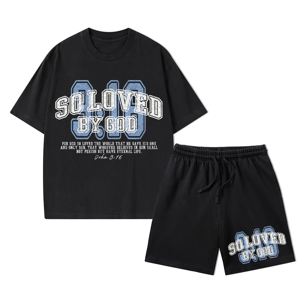 For God So Loved The World Christian Washed T-Shirt & Shorts