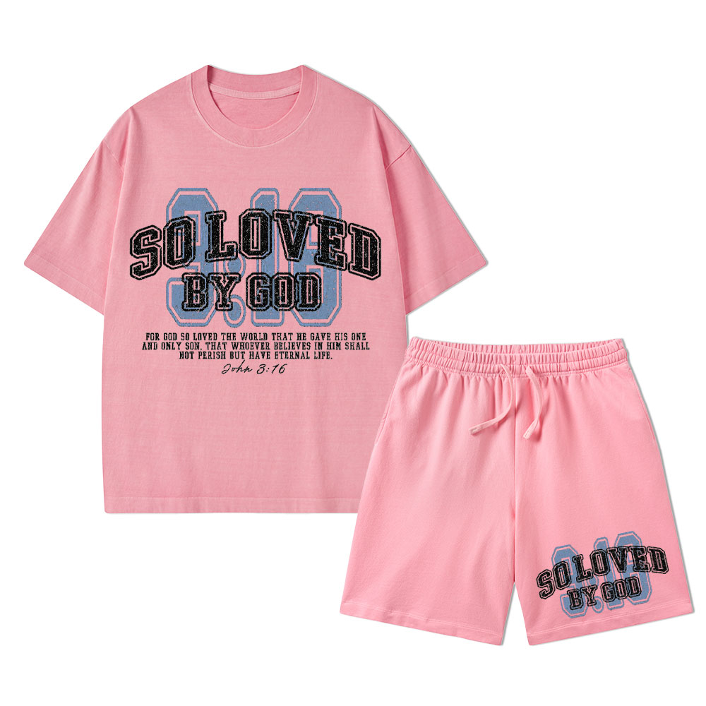 For God So Loved The World Christian Washed T-Shirt & Shorts