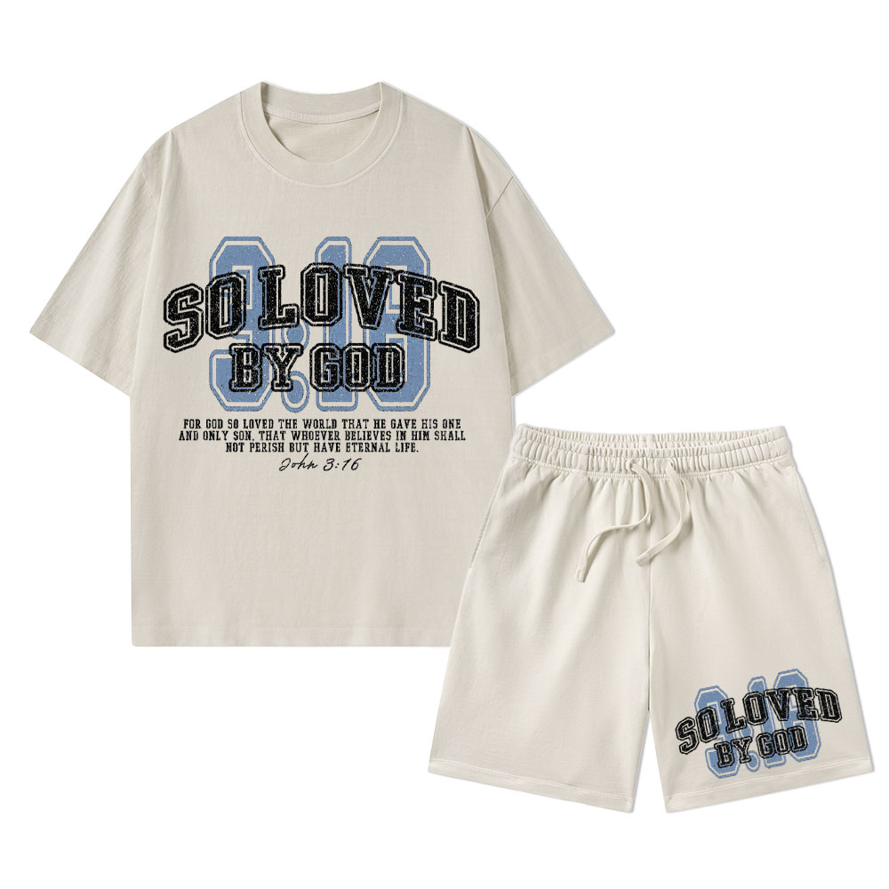 For God So Loved The World Christian Washed T-Shirt & Shorts