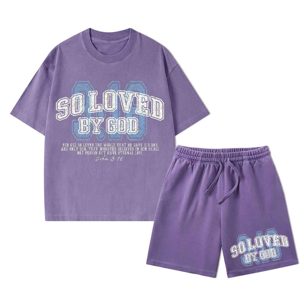 For God So Loved The World Christian Washed T-Shirt & Shorts