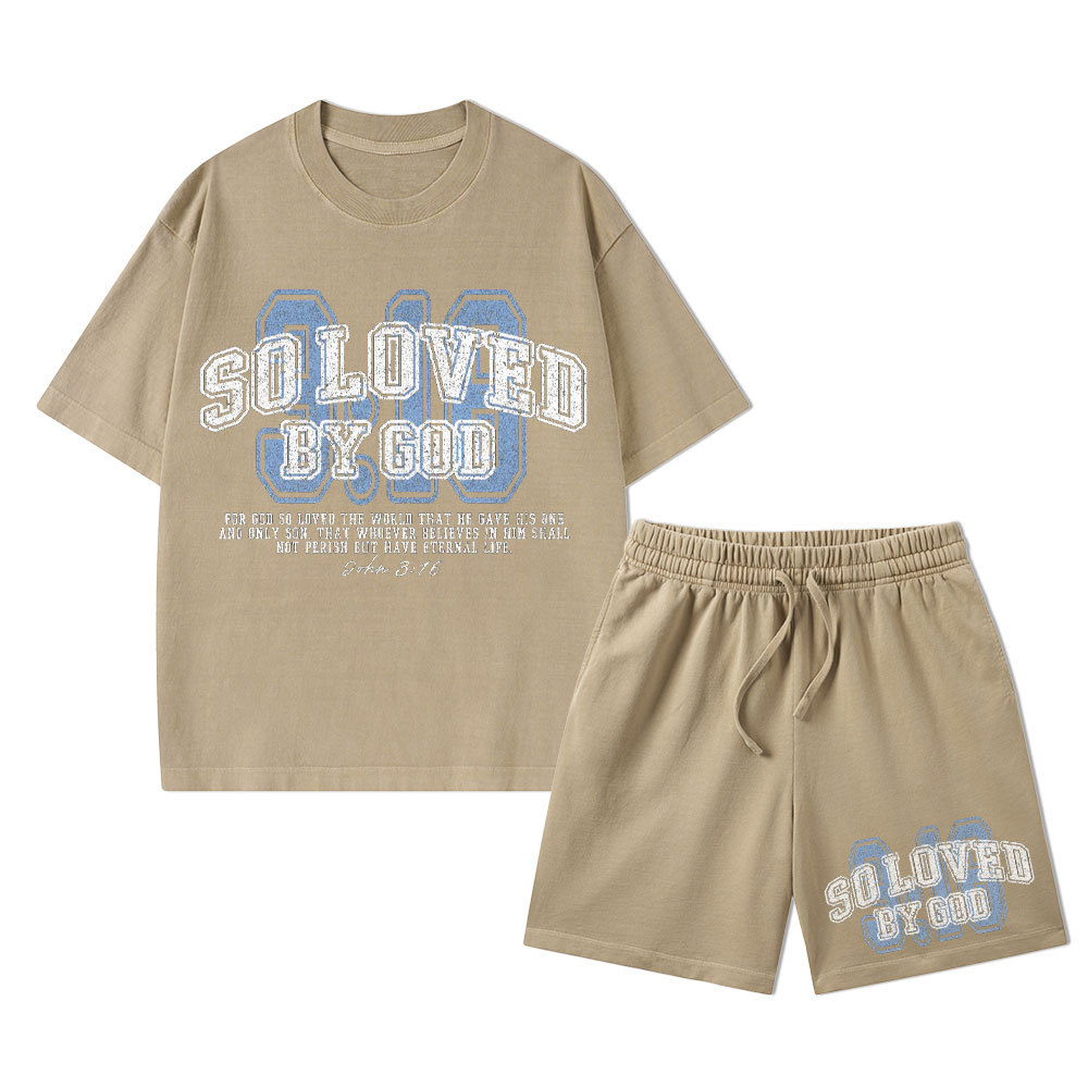 For God So Loved The World Christian Washed T-Shirt & Shorts