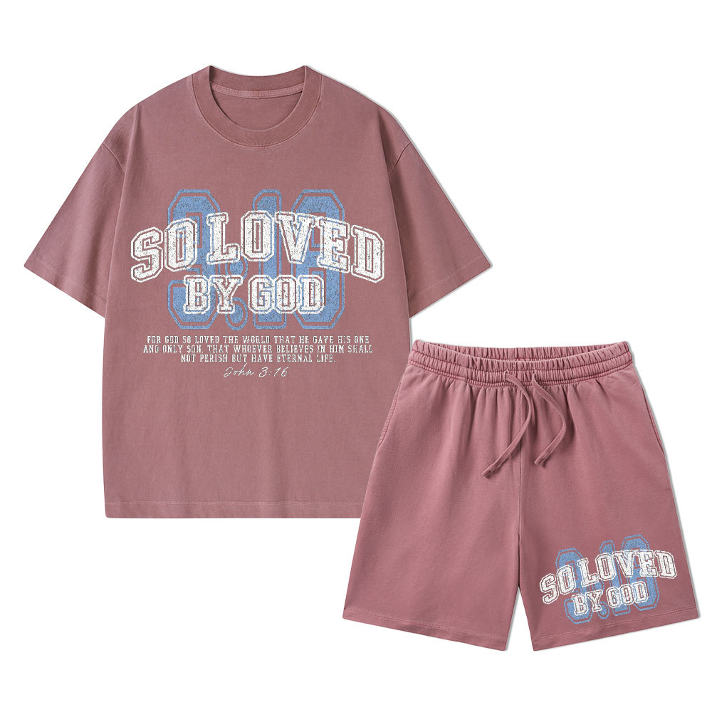 For God So Loved The World Christian Washed T-Shirt & Shorts