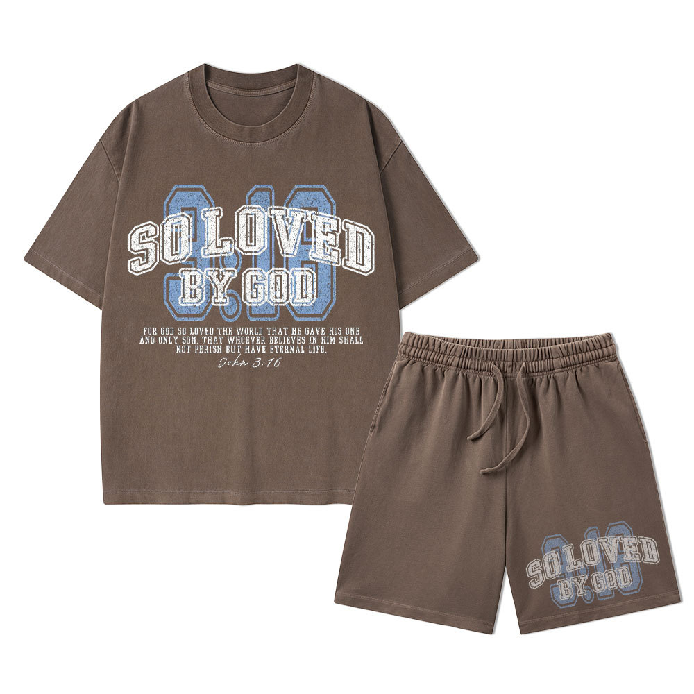 For God So Loved The World Christian Washed T-Shirt & Shorts