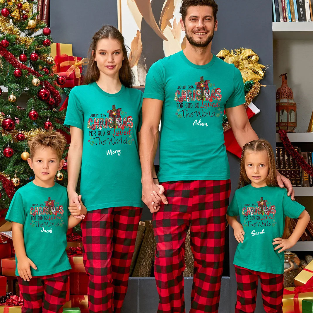 Personalized For God So Loved The World Christmas Family Matching Shirts