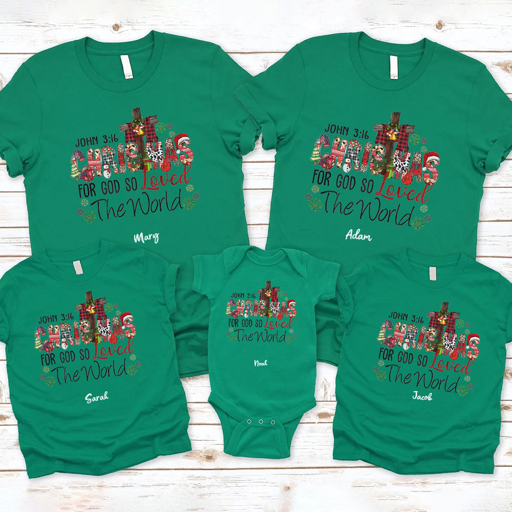 Personalized For God So Loved The World Christmas Family Matching Shirts