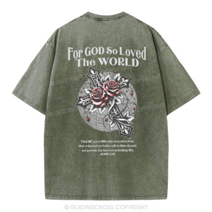 For God So Loved The World Chrsitian Washed T-Shirt 