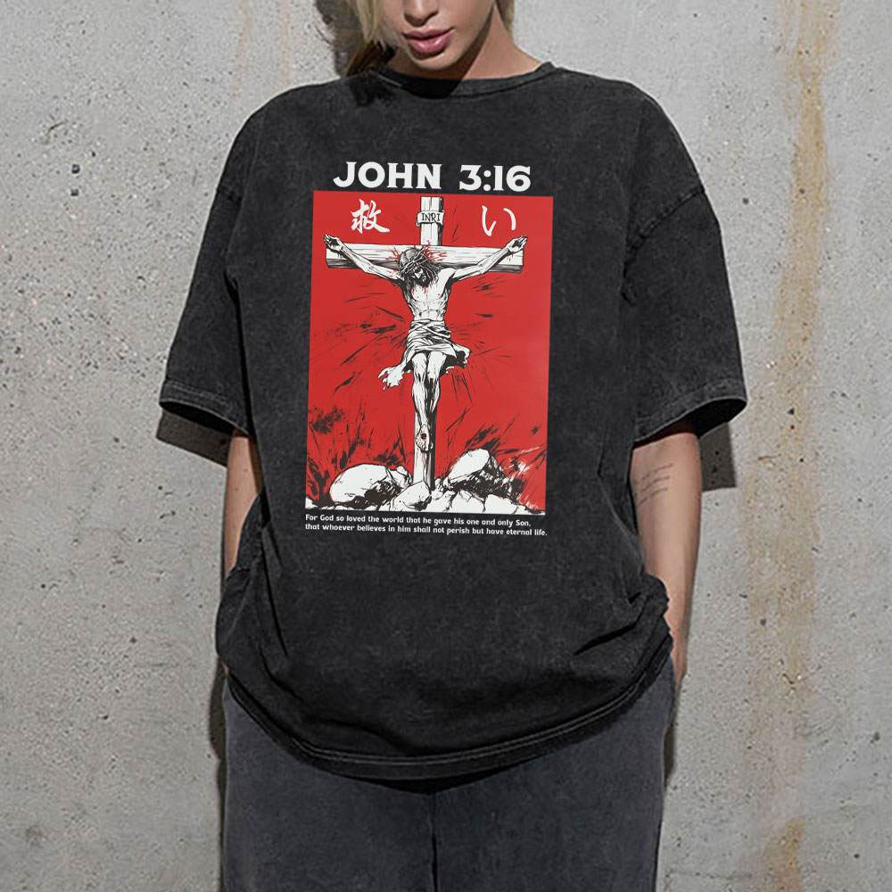 For God So Loved The World Salvation Christian Washed T-Shirt