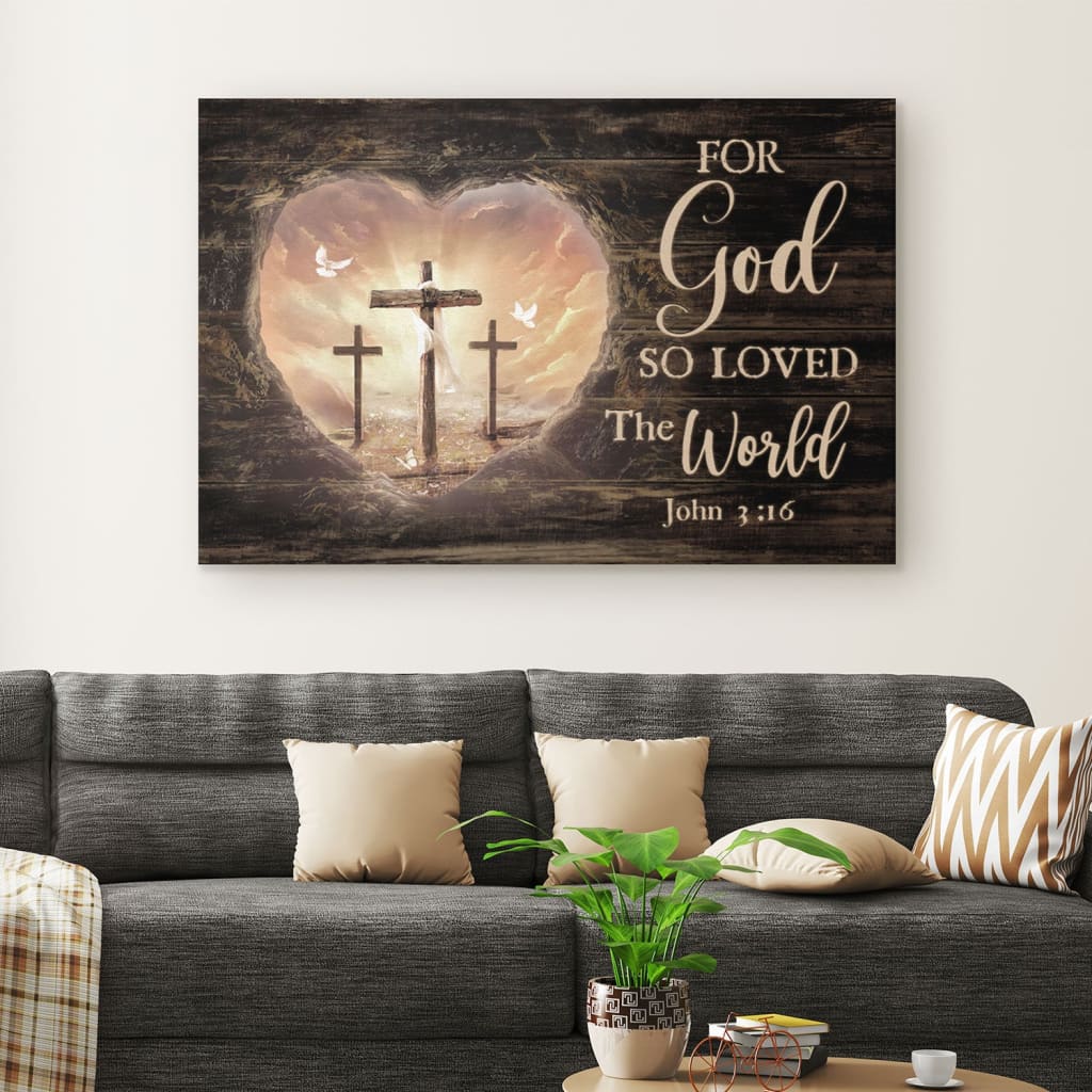 For God So Loved The World John 3:16 Christian Canvas Wall Art
