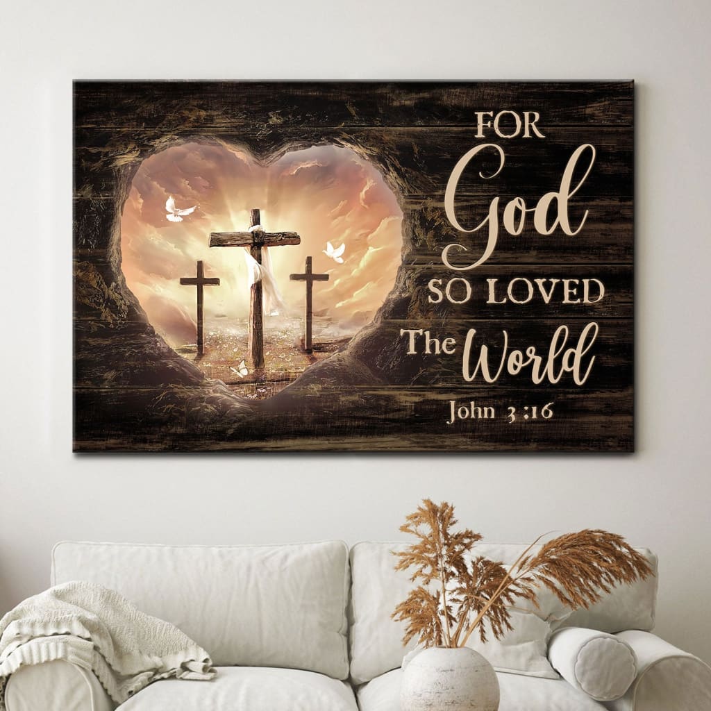 For God So Loved The World John 3:16 Christian Canvas Wall Art